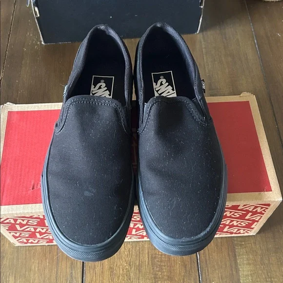 Vans Asher canvas black/black slip-on shoes size women's 7 - Picture 2 of 9
